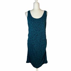 Liz Lange Stretchy Maternity Tank Dress Heathered Blue Black Ruched Size Large